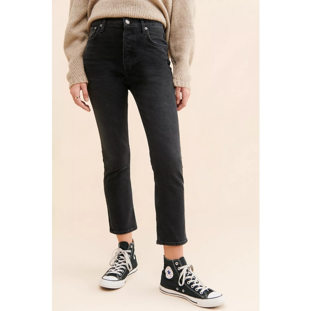 Agolde Riley High Rise Straight Crop Streetwear Baddie New Preppy Black Wash 29